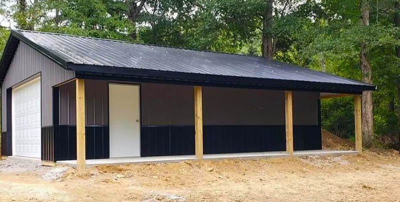Post-frame garage and workshop with covered porch