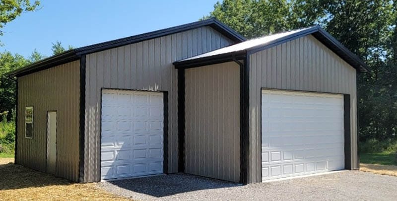 Post-frame garage and workshop with overhead doors